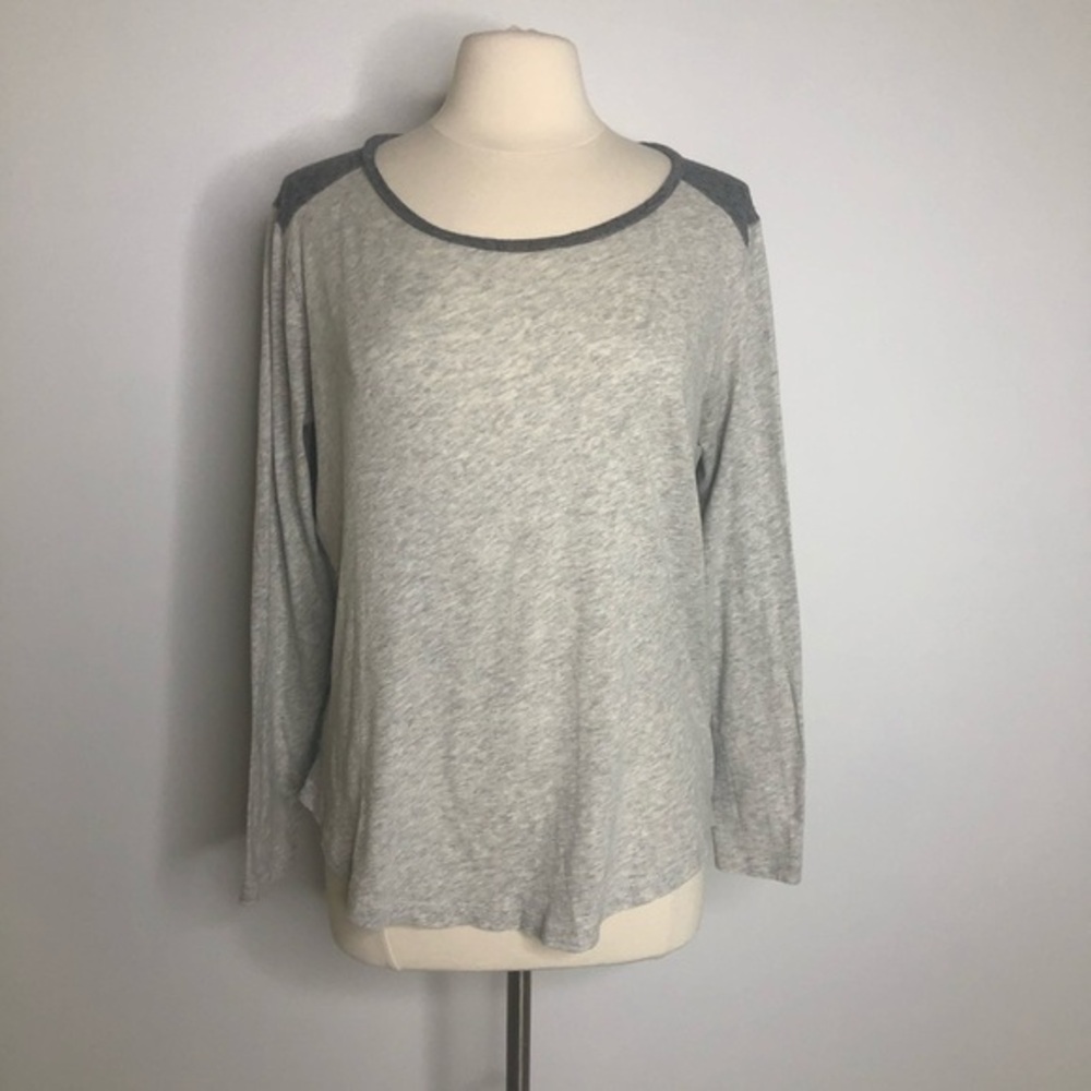 Madewell gray tee Colorblock scoop neck Long Sleeve cotton T Shirt, size large